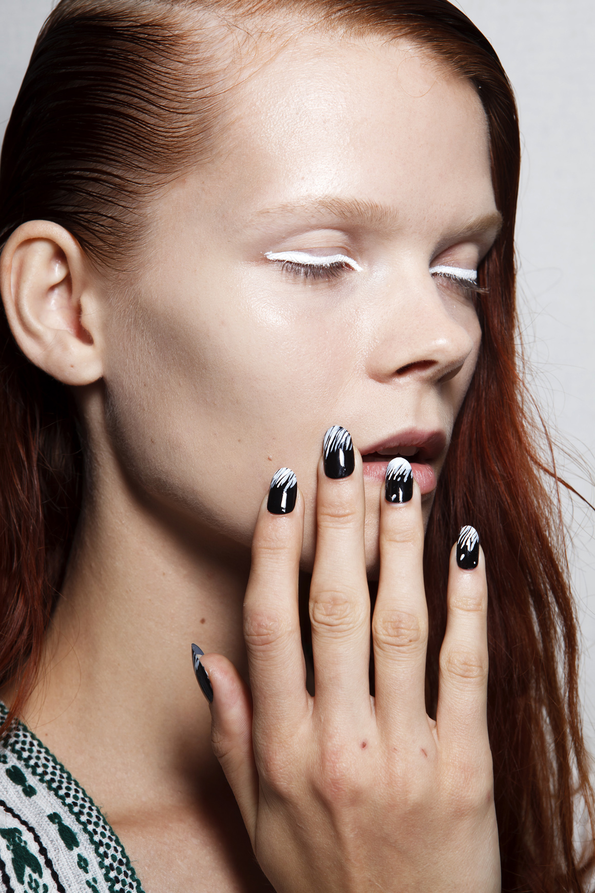 Girl with black and white nail art