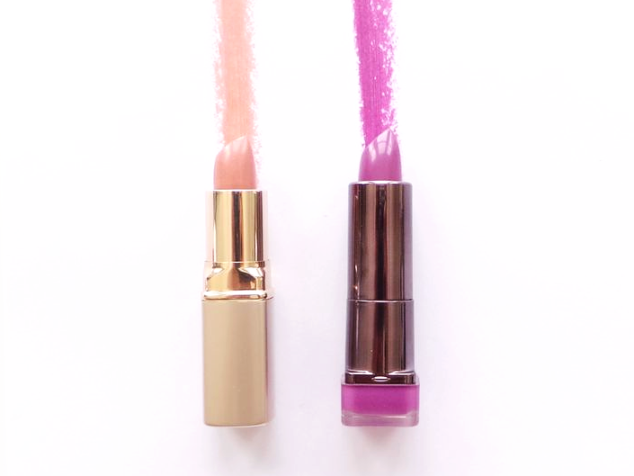 nude and purple lipstick