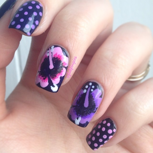 purple flower nail art 