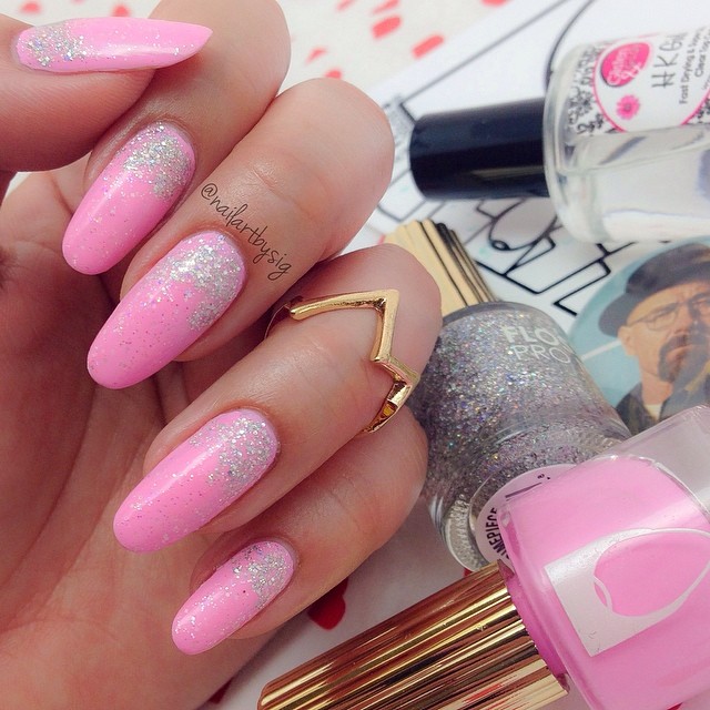 pink sparkly nail polish