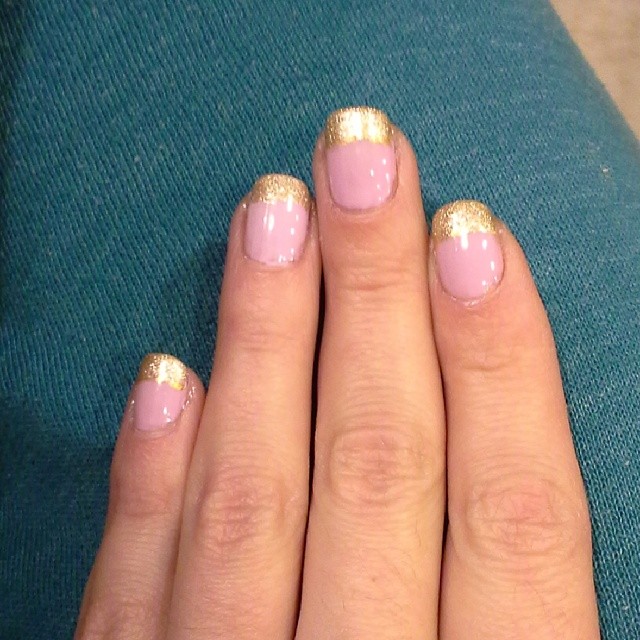 french manicure with gold tips